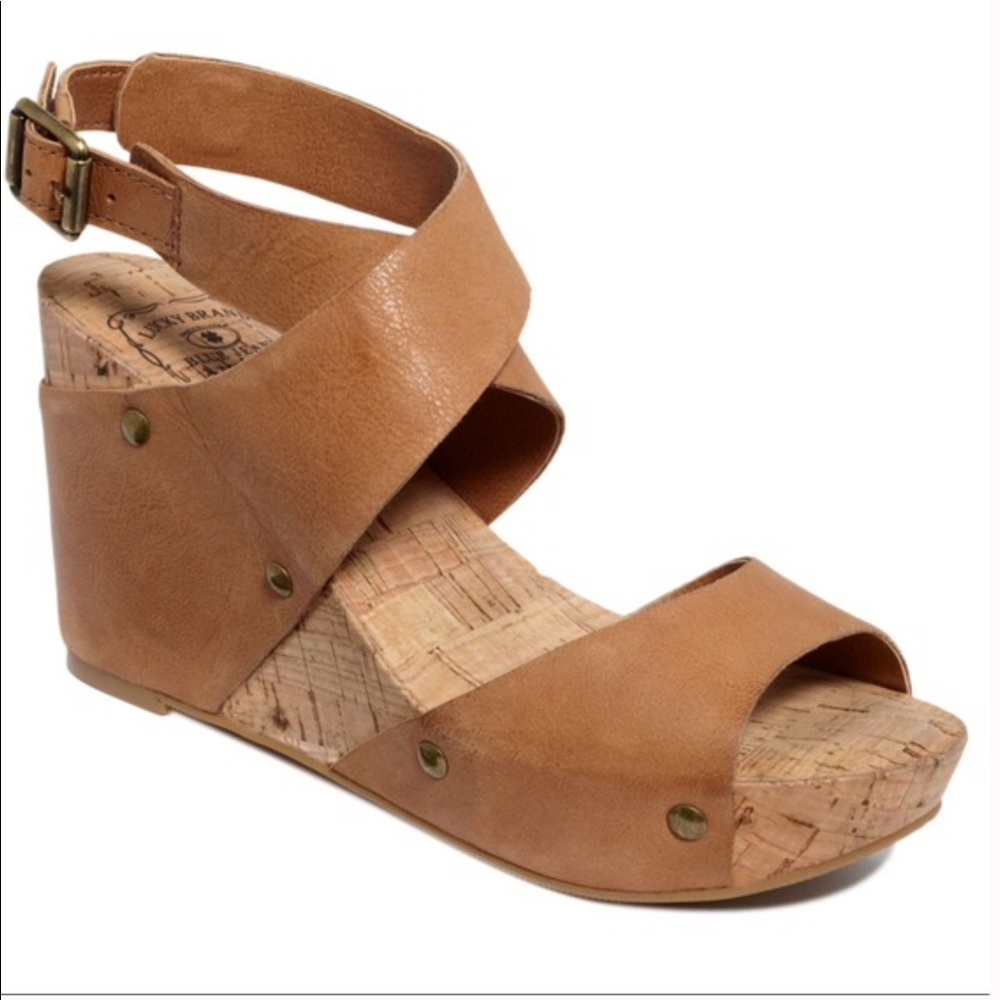 Lucky Brand Moran Tan Leather Ankle Wrap Sandal
